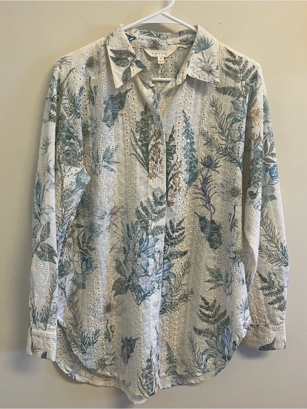 Womens Cottagecore Floral Eyelet Lace Shirt Boho Embroidered Medium